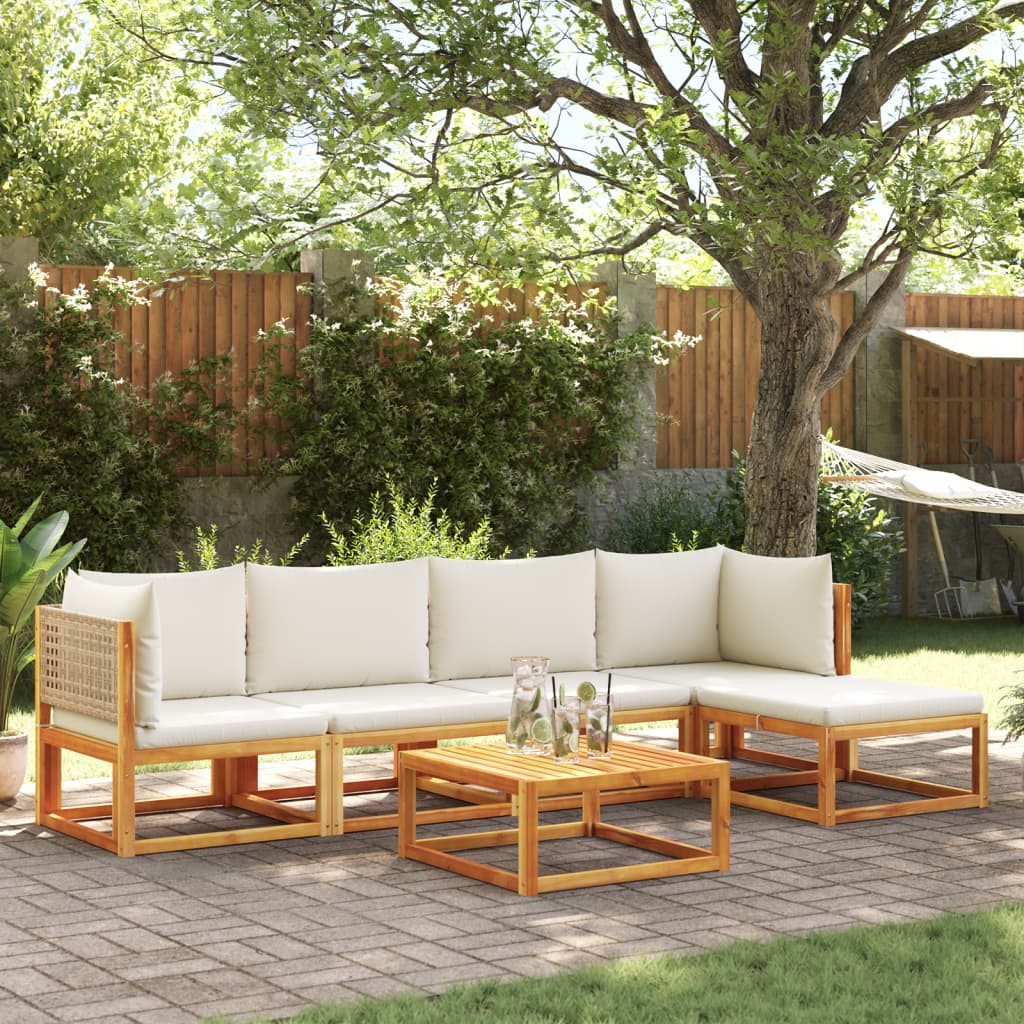 Set di divani da giardino 6 pezzi con cuscini in legno di acacia e rattan