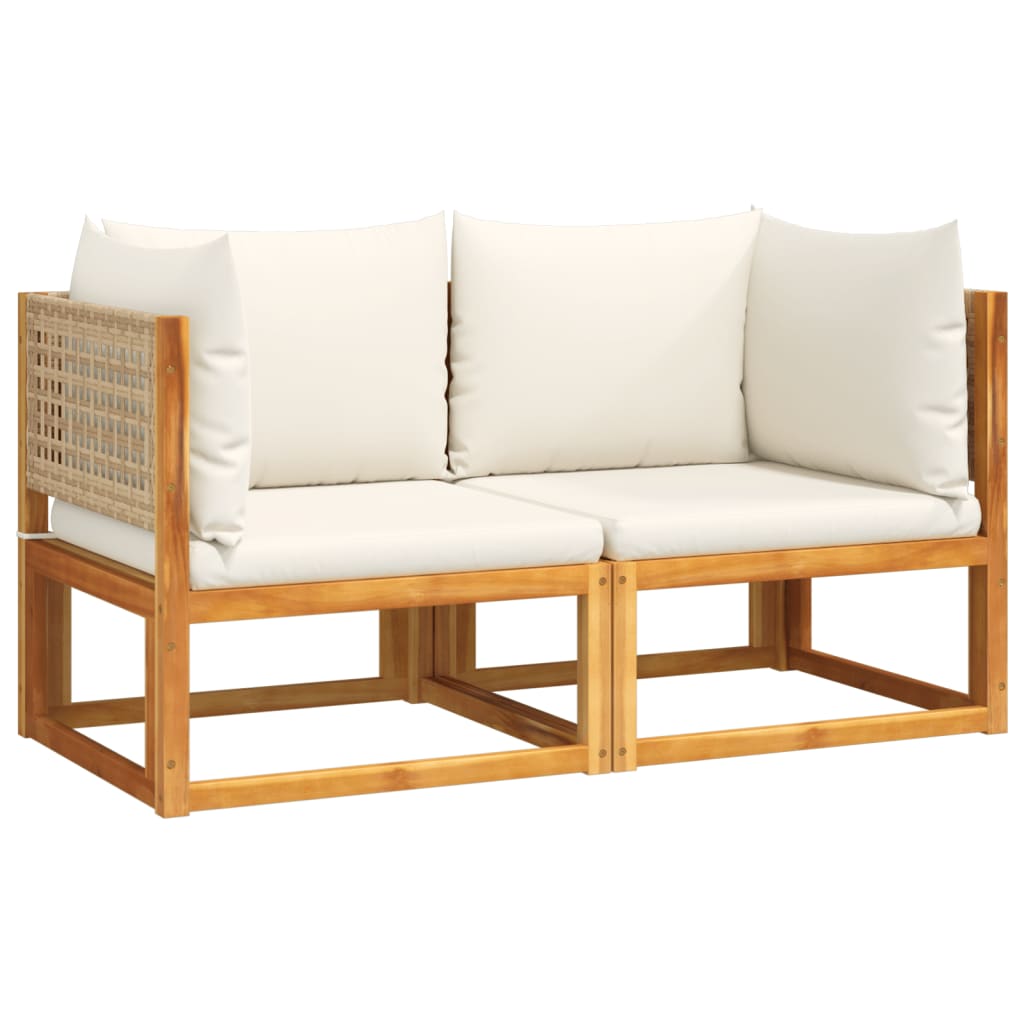 Divani da Giardino Angolari con Cuscini 2 pz in Legno di Acacia e Rattan