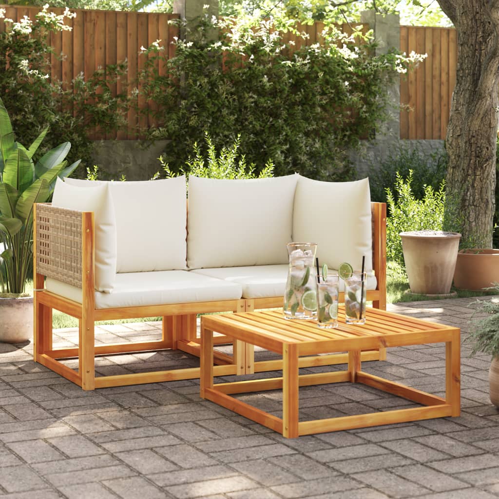 Divani da Giardino Angolari con Cuscini 2 pz in Legno di Acacia e Rattan