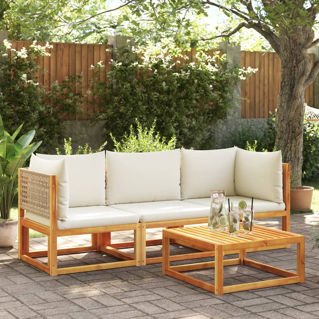 Set di divani da giardino 3 pezzi con cuscini in legno di acacia e rattan