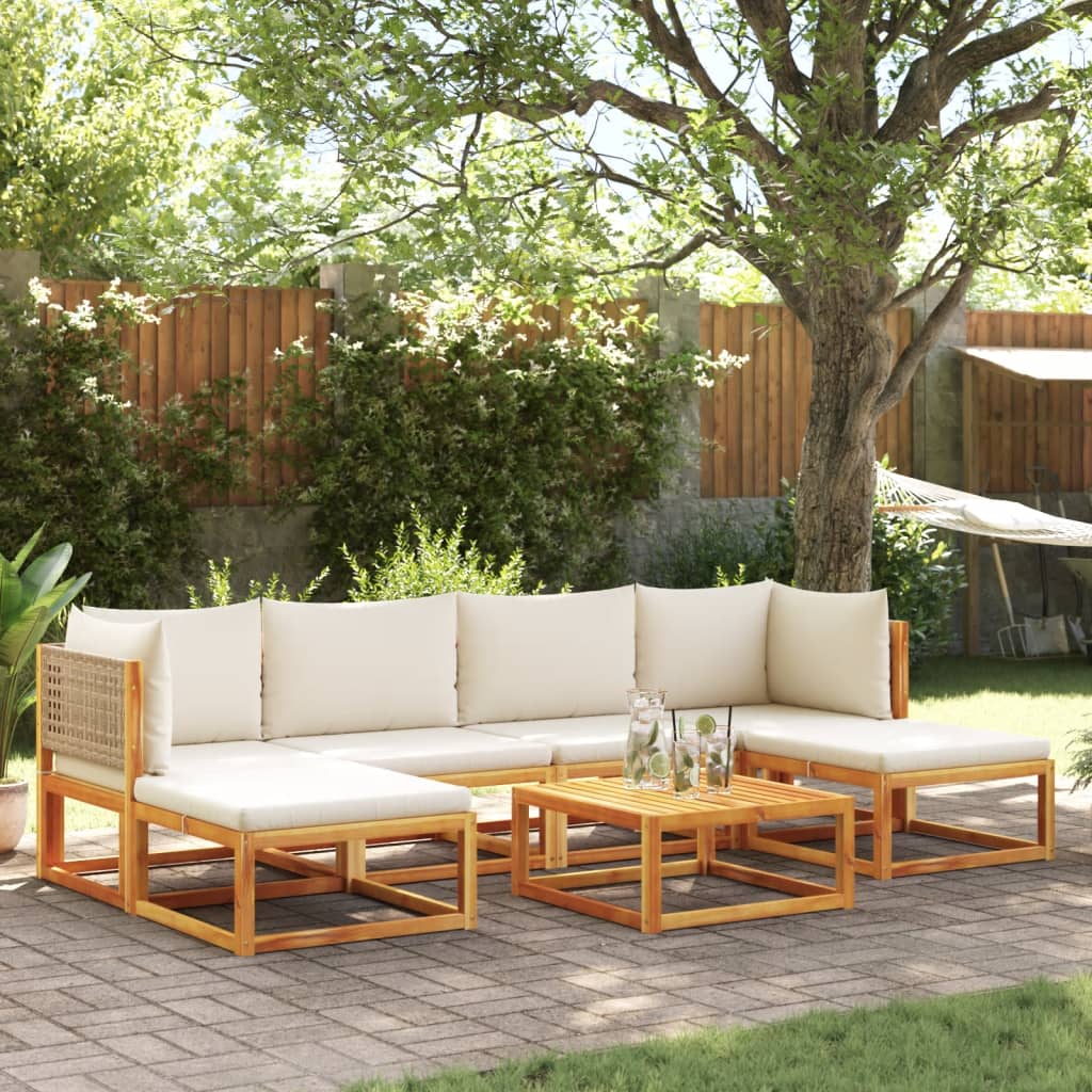 Set di divani da giardino 7 pezzi con cuscini in legno di acacia e rattan