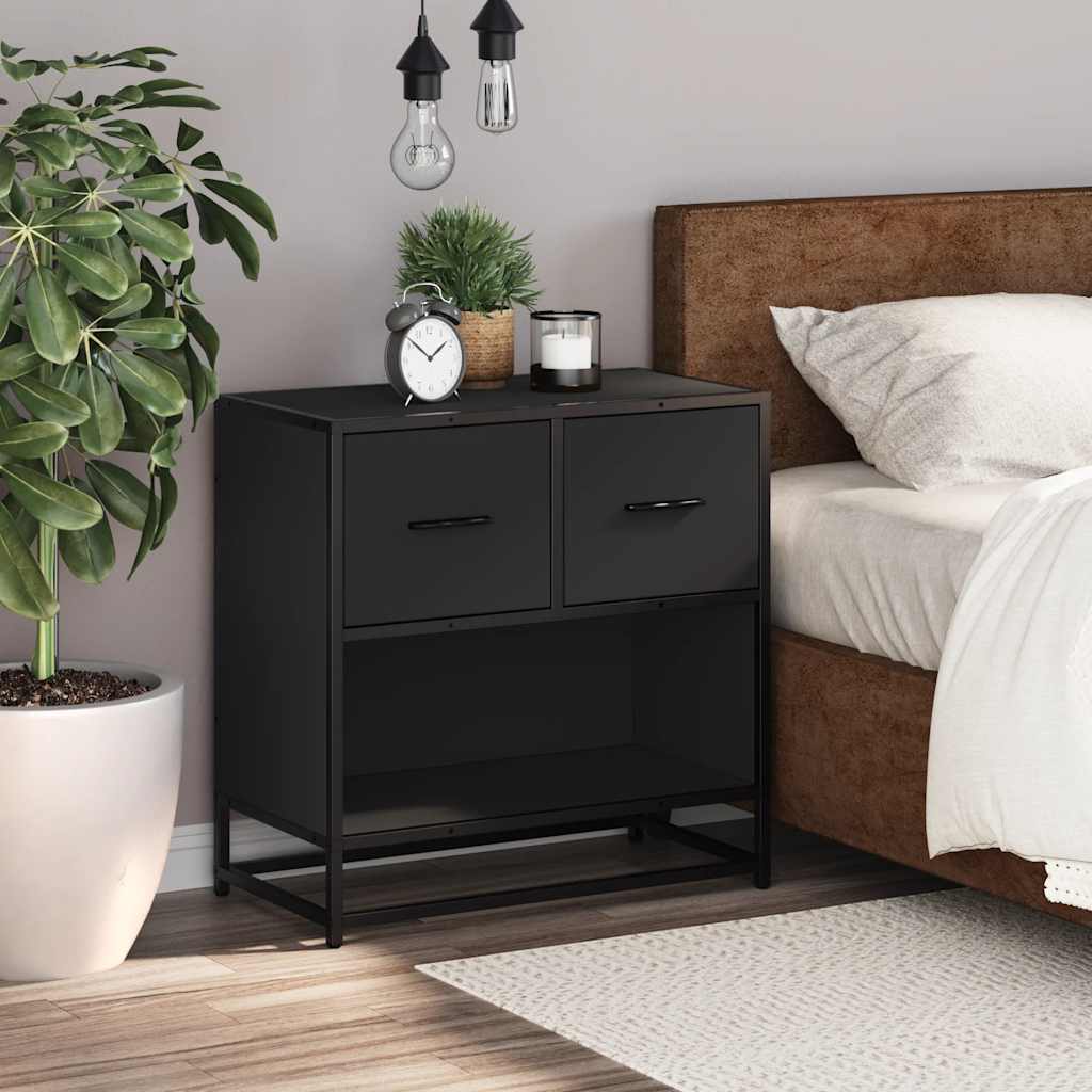 Comodino Nero 60x31x60 cm in Legno Multistrato e Metallo