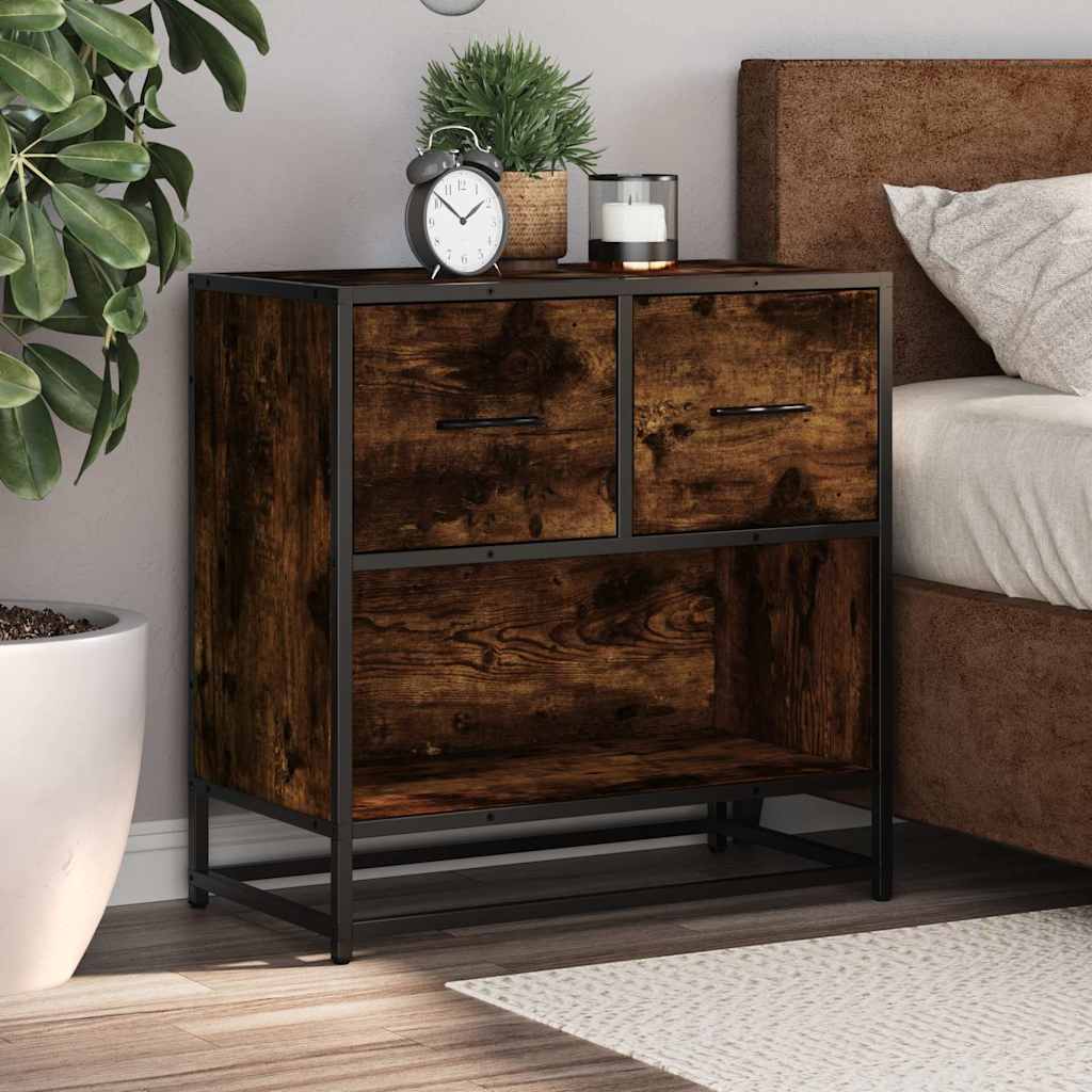 Comodino Rovere Fumo 60x31x60 cm in Legno Multistrato e Metallo