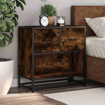 Comodino Rovere Fumo 60x31x60 cm in Legno Multistrato e Metallo