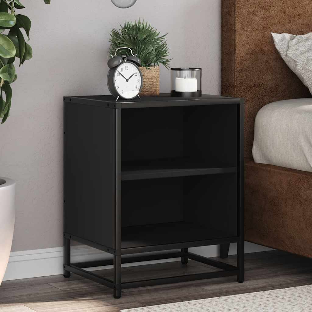 Comodino Nero 40x31x50 cm Legno Multistrato e Metallo