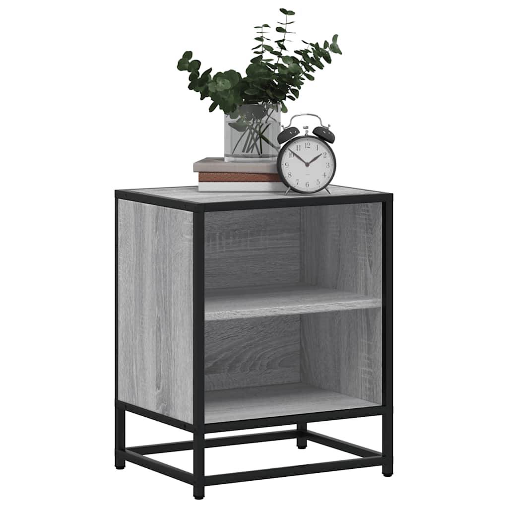 Comodino Grigio Sonoma 40x31x50 cm Legno Multistrato e Metallo