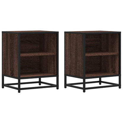 Comodini Rovere Marrone 2 pz Legno Multistrato Metallo