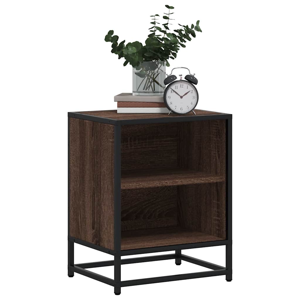 Comodini Rovere Marrone 2 pz Legno Multistrato Metallo