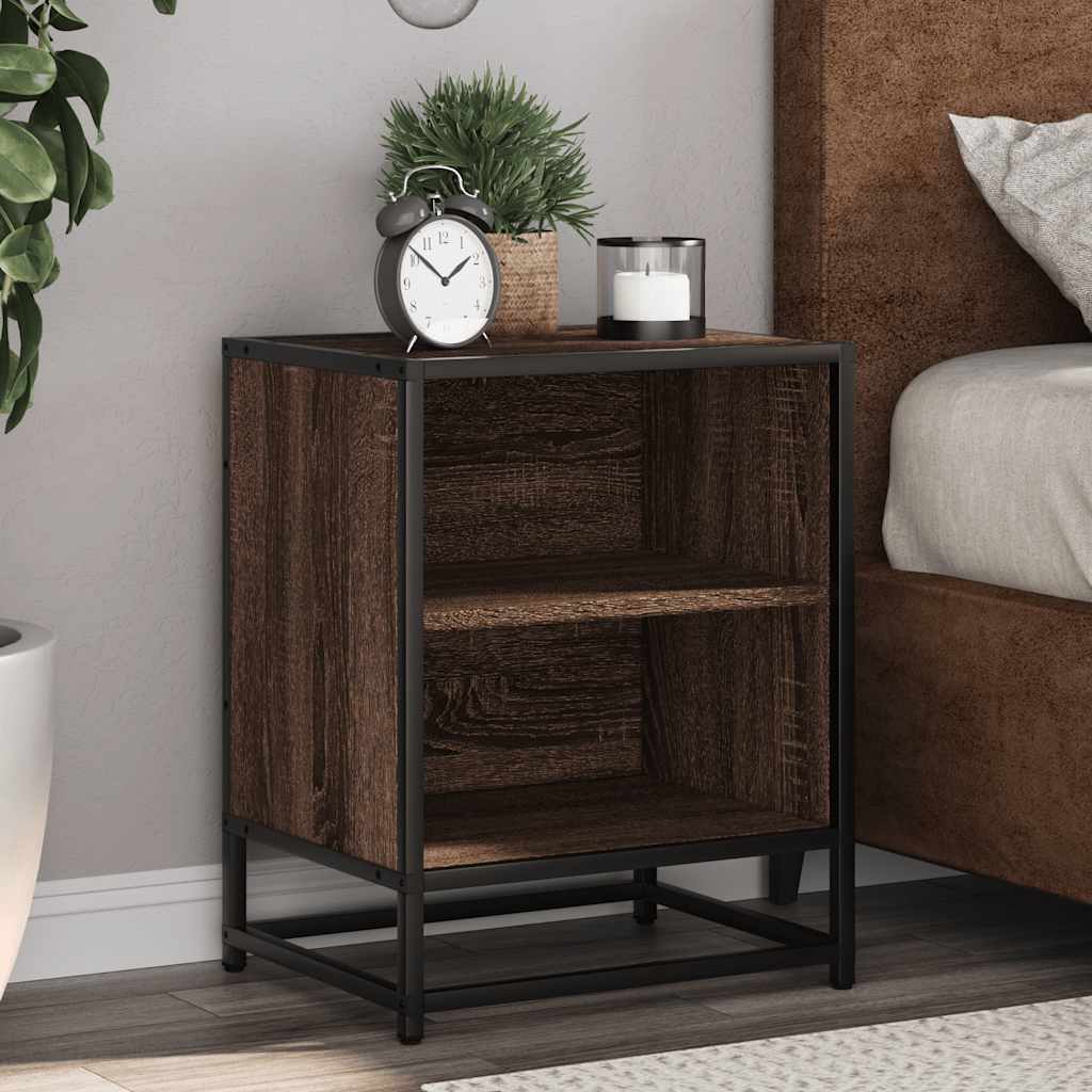 Comodini Rovere Marrone 2 pz Legno Multistrato Metallo