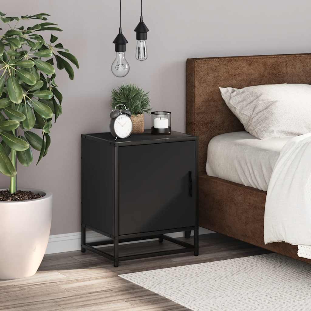 Comodino Nero 40x31x50 cm Legno Multistrato e Metallo