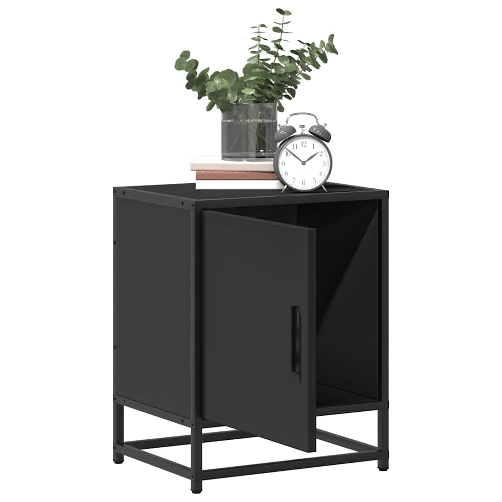 Comodino Nero 40x31x50 cm Legno Multistrato e Metallo
