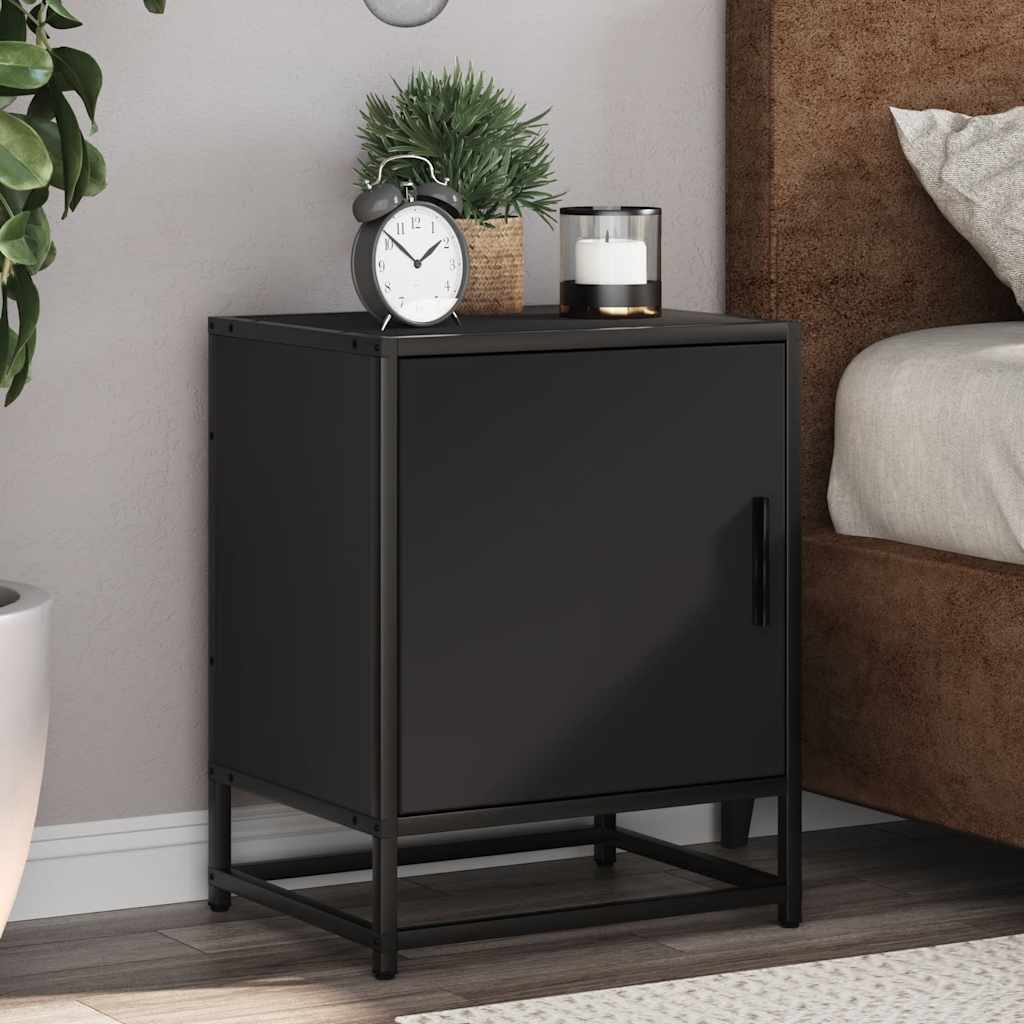 Comodino Nero 40x31x50 cm Legno Multistrato e Metallo