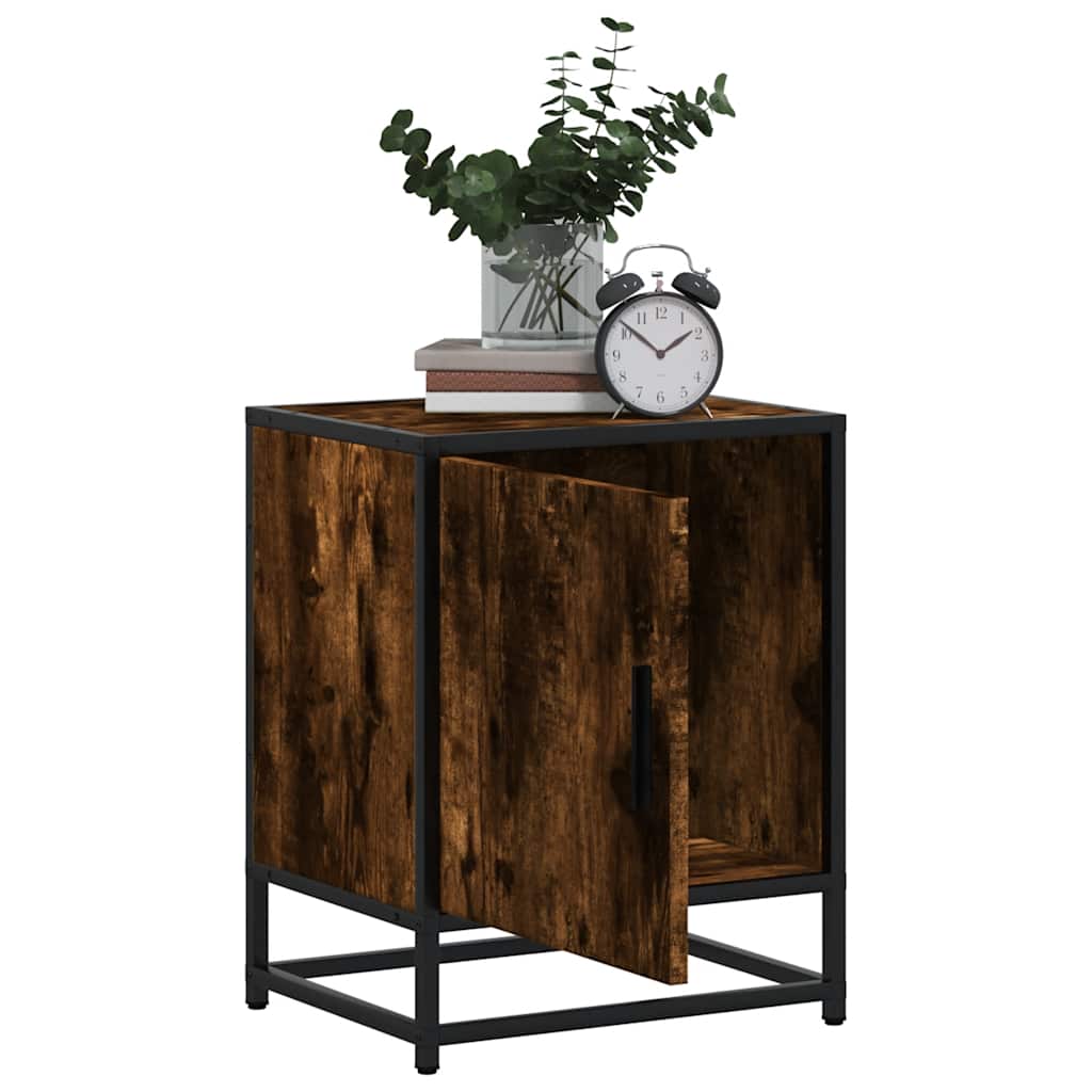 Comodino Rovere Fumo 40x31x50 cm Legno Multistrato e Metallo