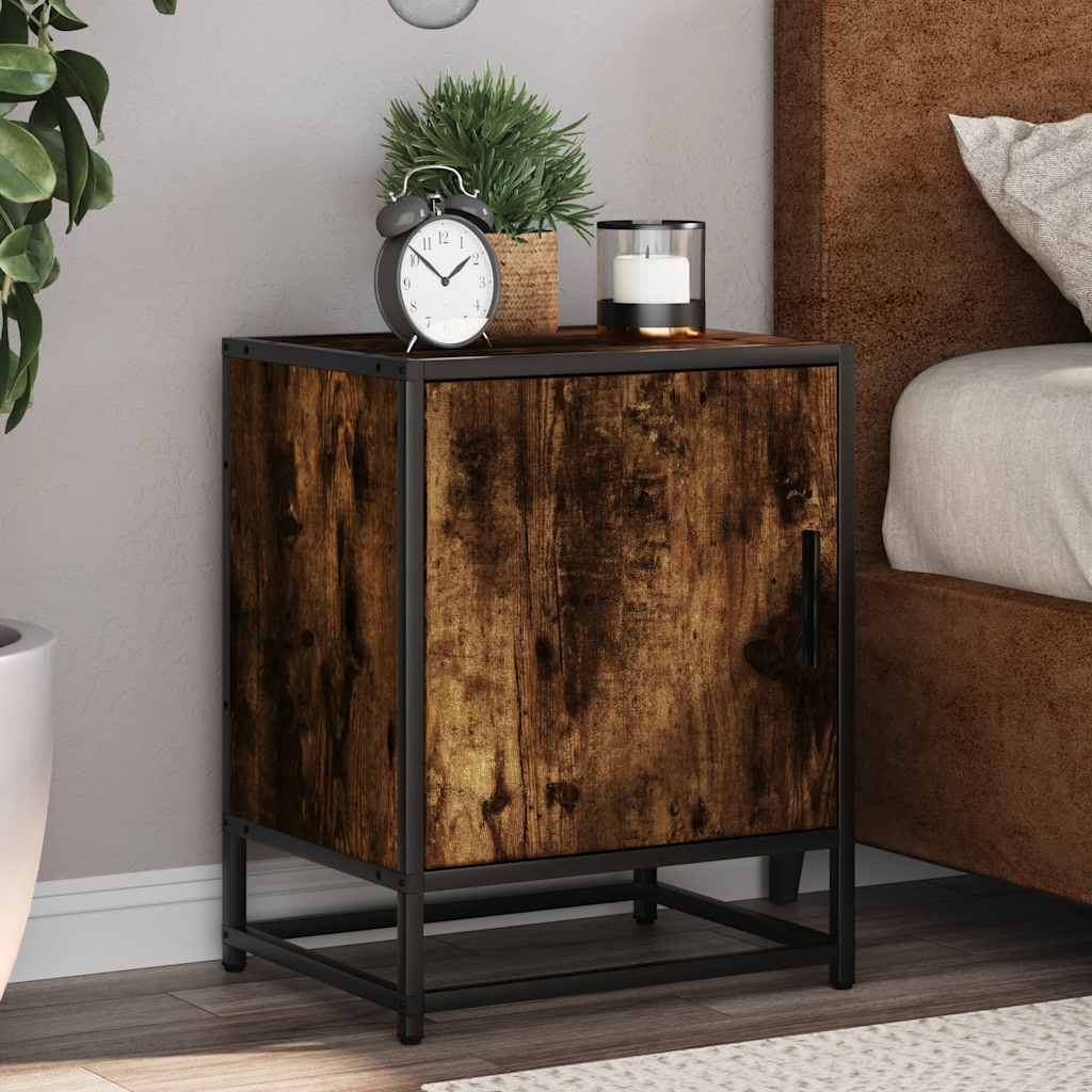 Comodino Rovere Fumo 40x31x50 cm Legno Multistrato e Metallo