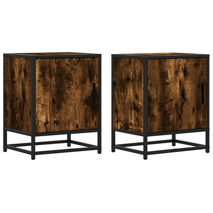 Comodini Rovere Fumo 2 pz 40x31x50 cm Legno Multistrato Metallo