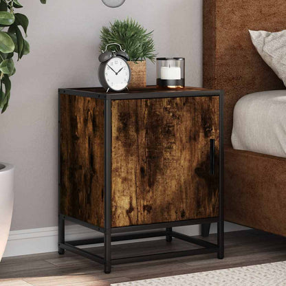 Comodini Rovere Fumo 2 pz 40x31x50 cm Legno Multistrato Metallo