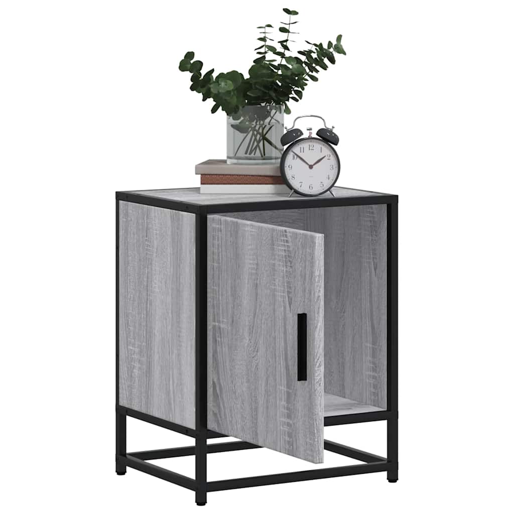 Comodino Grigio Sonoma 40x31x50 cm Legno Multistrato e Metallo