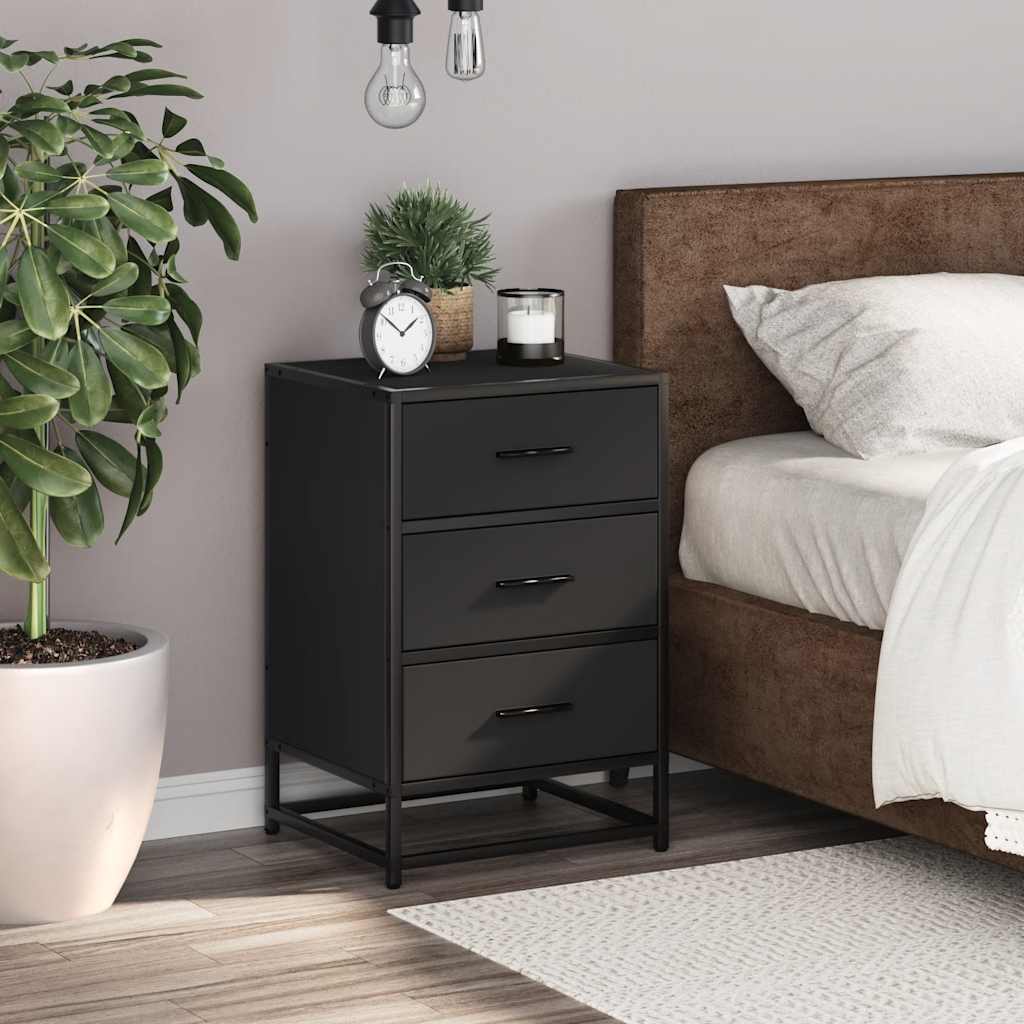 Comodino Nero 40x34,5x60 cm Legno Multistrato e Metallo