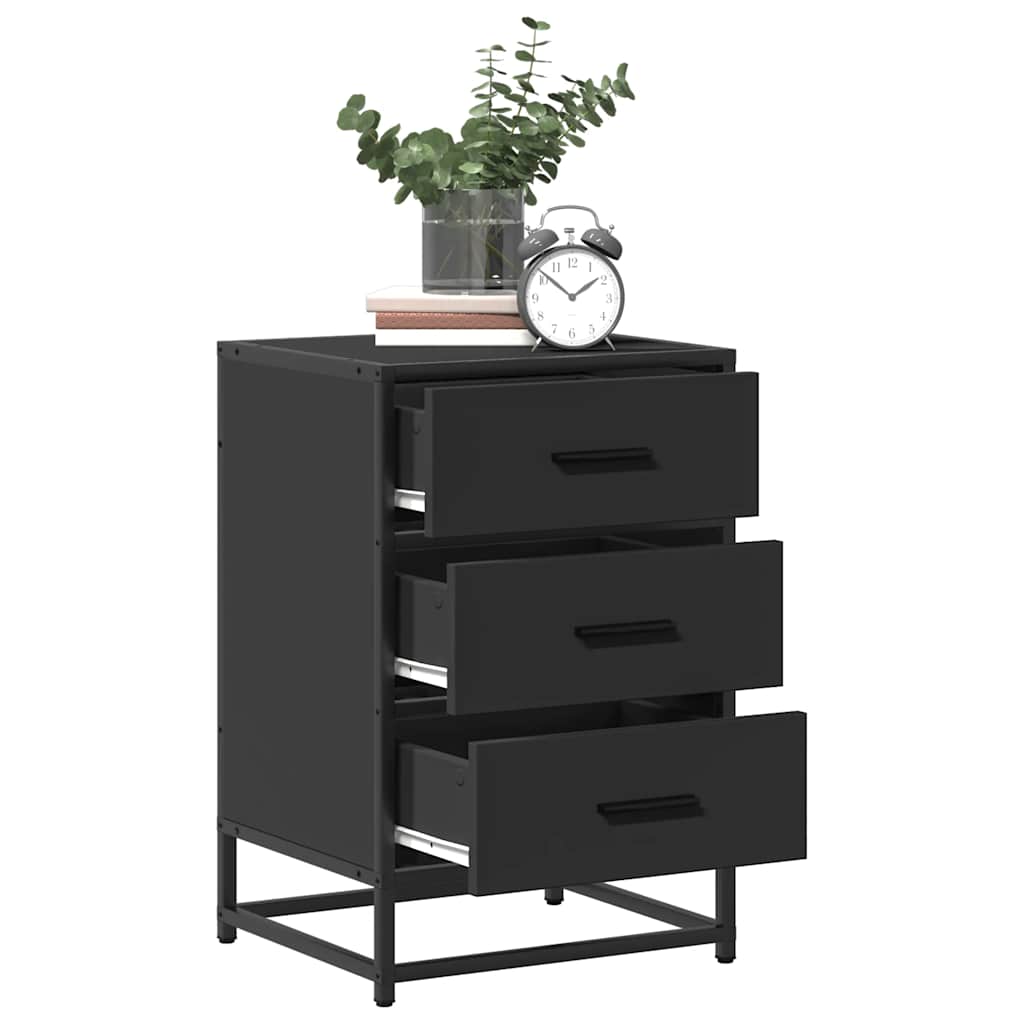 Comodino Nero 40x34,5x60 cm Legno Multistrato e Metallo