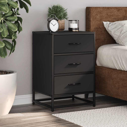 Comodino Nero 40x34,5x60 cm Legno Multistrato e Metallo