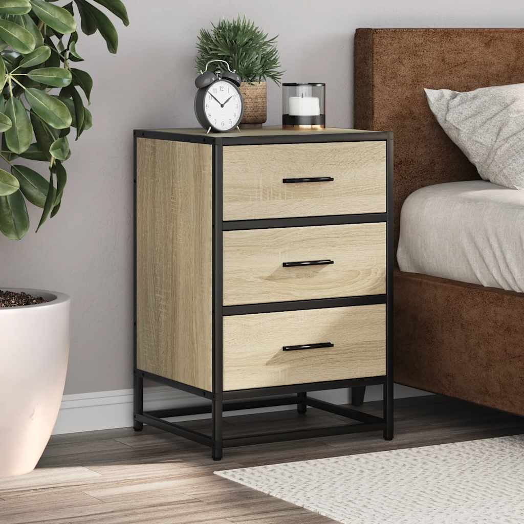 Comodino Rovere Sonoma 40x34,5x60cm Legno Multistrato e Metallo
