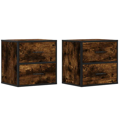 Comodini a Muro 2 pz Rovere Fumo 40x31x39,5 cm