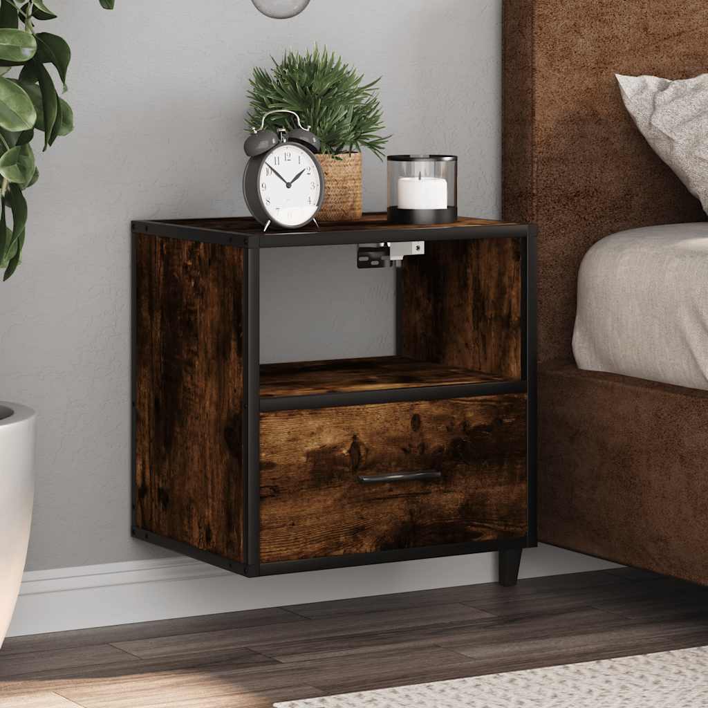 Comodini a Muro 2 pz Rovere Fumo 40x31x39,5 cm