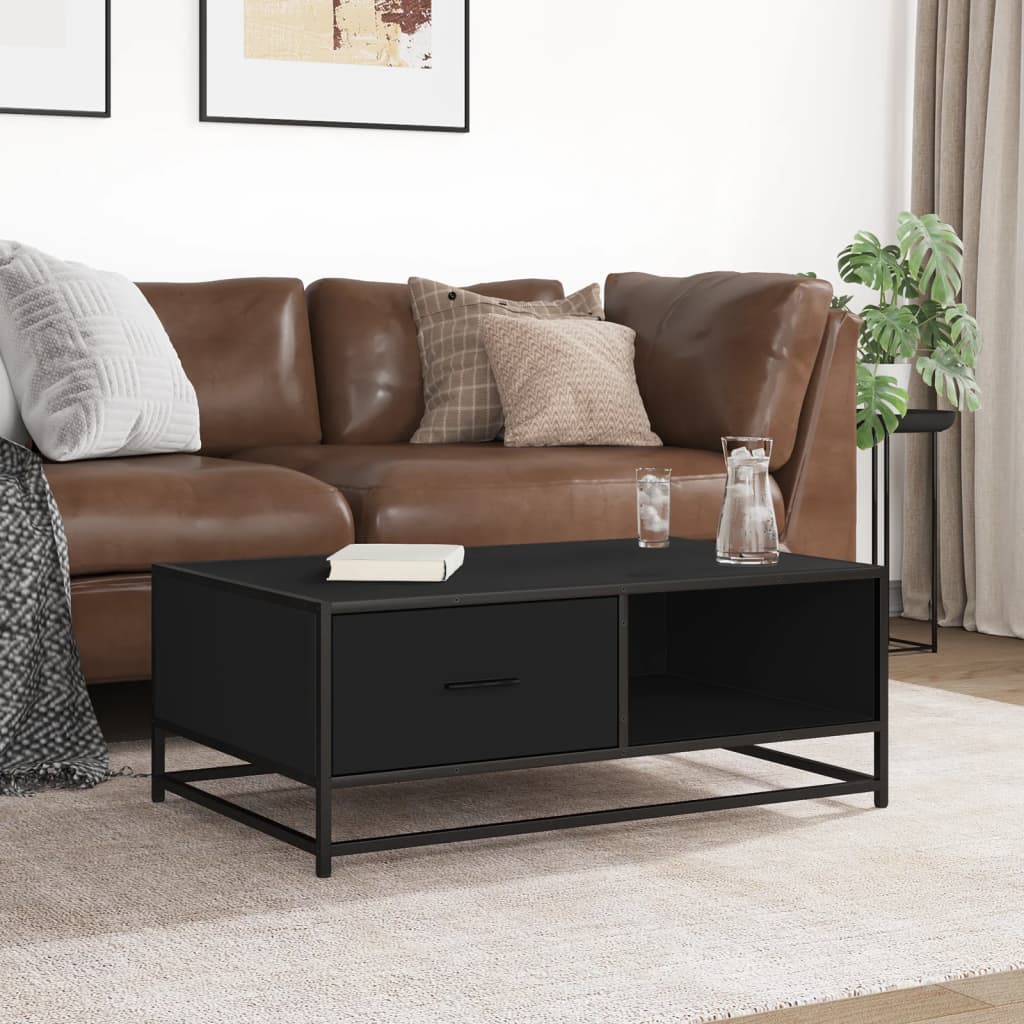 Tavolino Salotto Nero 90x57x35 cm in Truciolato e Metallo