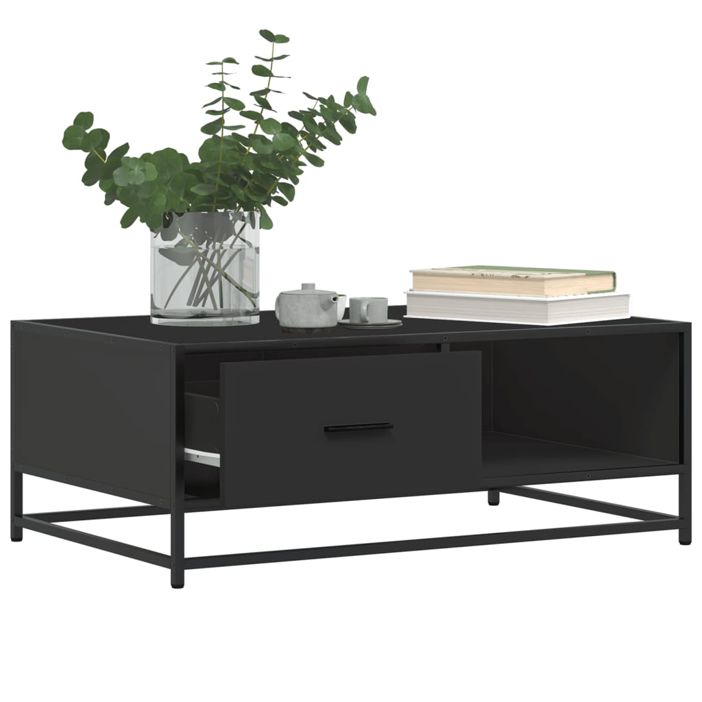 Tavolino Salotto Nero 90x57x35 cm in Truciolato e Metallo