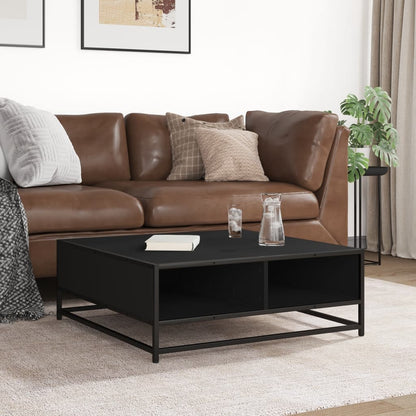 Tavolino da Salotto Nero 80x80x30 cm in Truciolato e Metallo