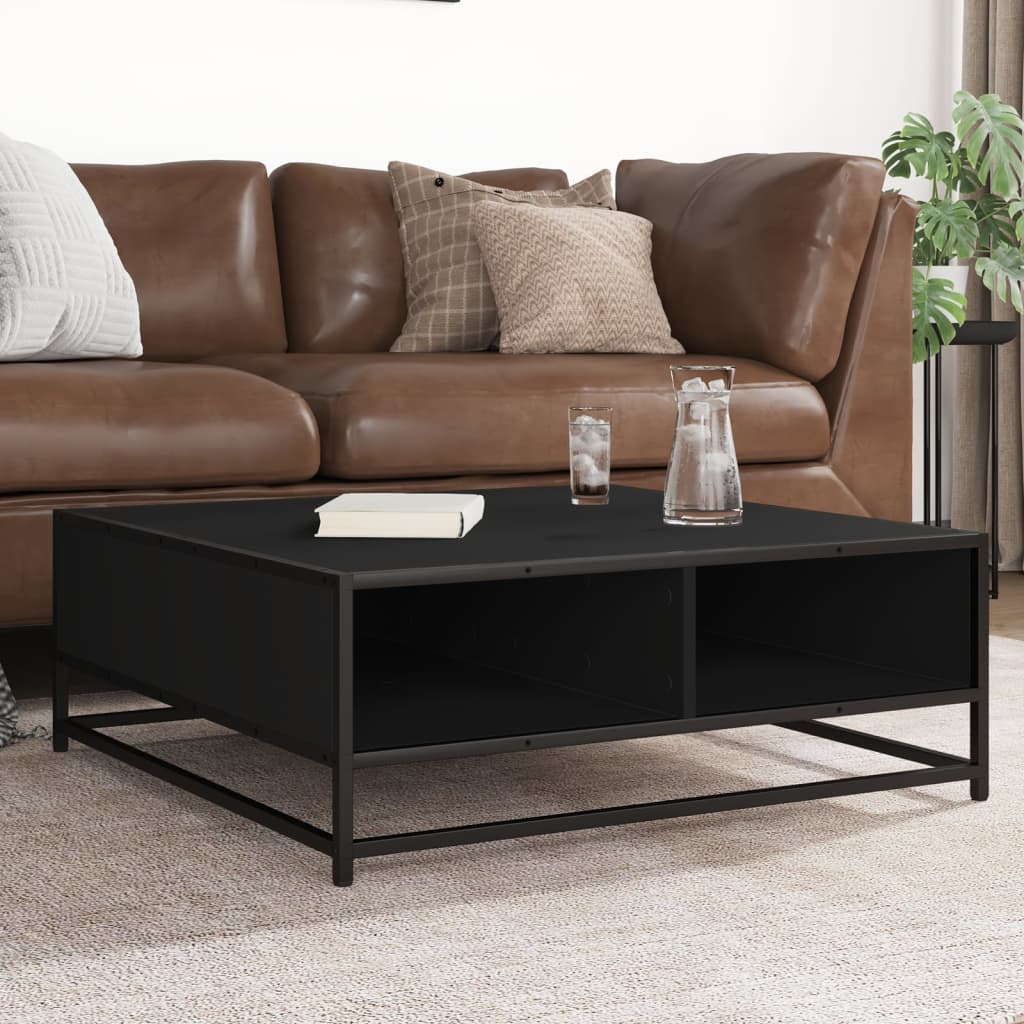 Tavolino da Salotto Nero 80x80x30 cm in Truciolato e Metallo
