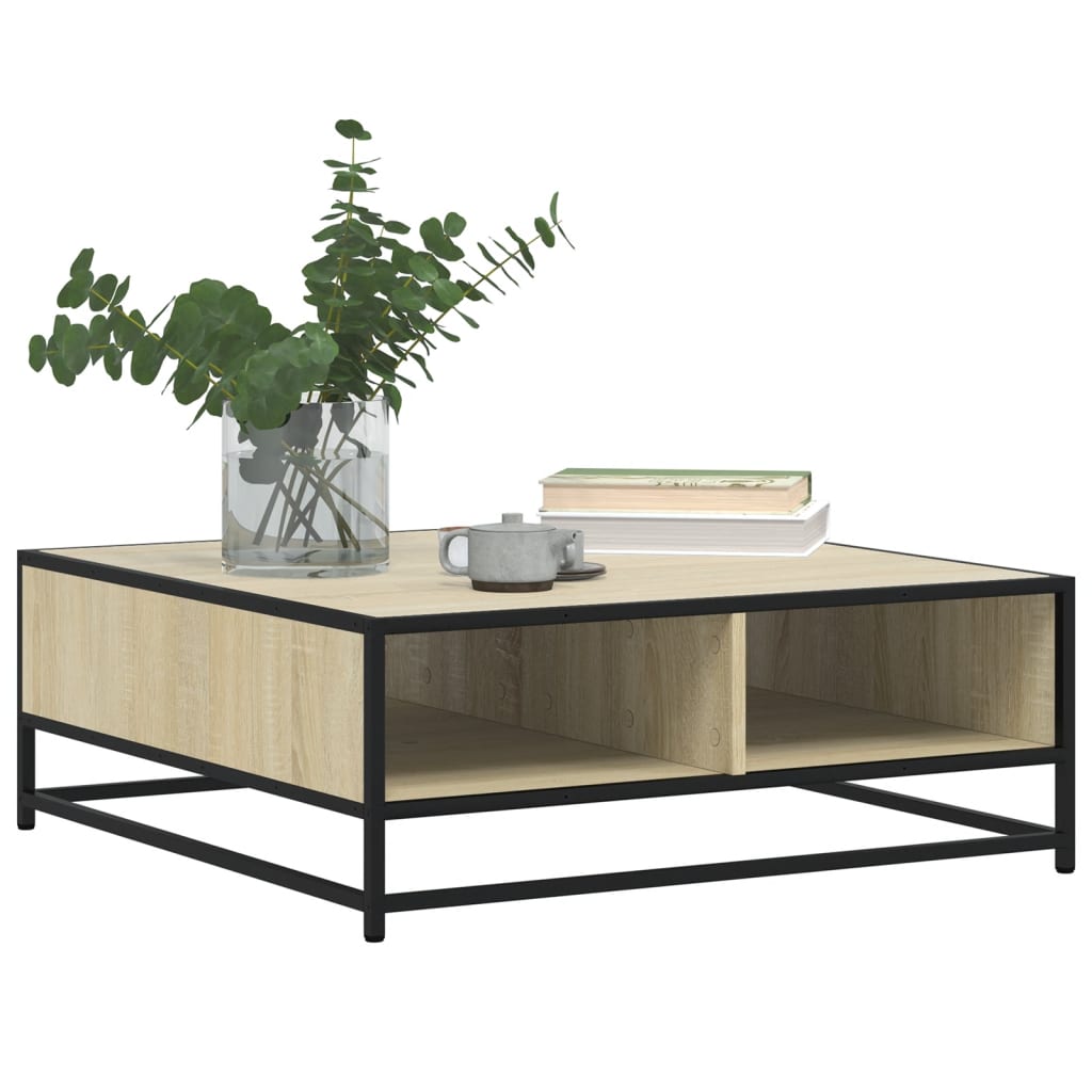 Tavolino Rovere Sonoma 80x80x30 cm in Truciolato e Metallo