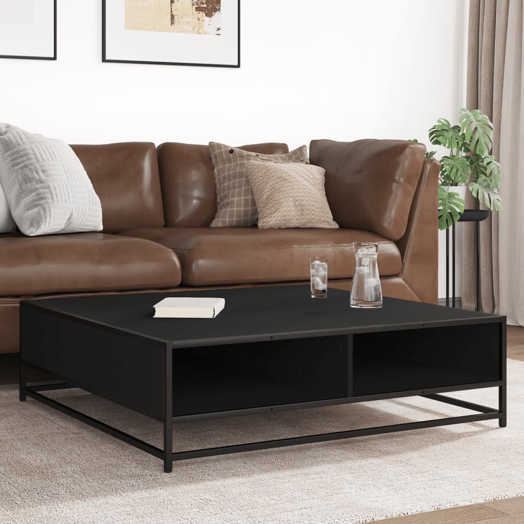 Tavolino Nero 100x100x30 cm Legno in Truciolato e Metallo