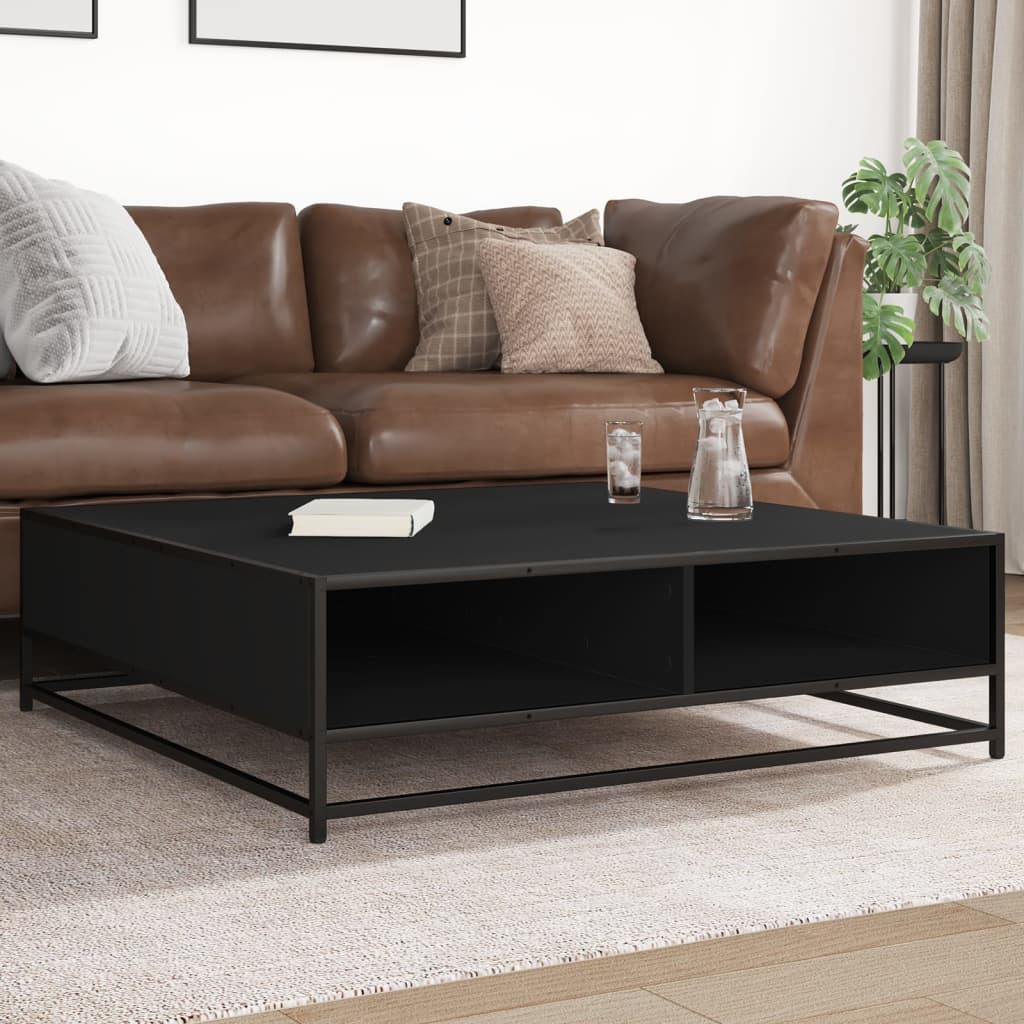 Tavolino Nero 100x100x30 cm Legno in Truciolato e Metallo