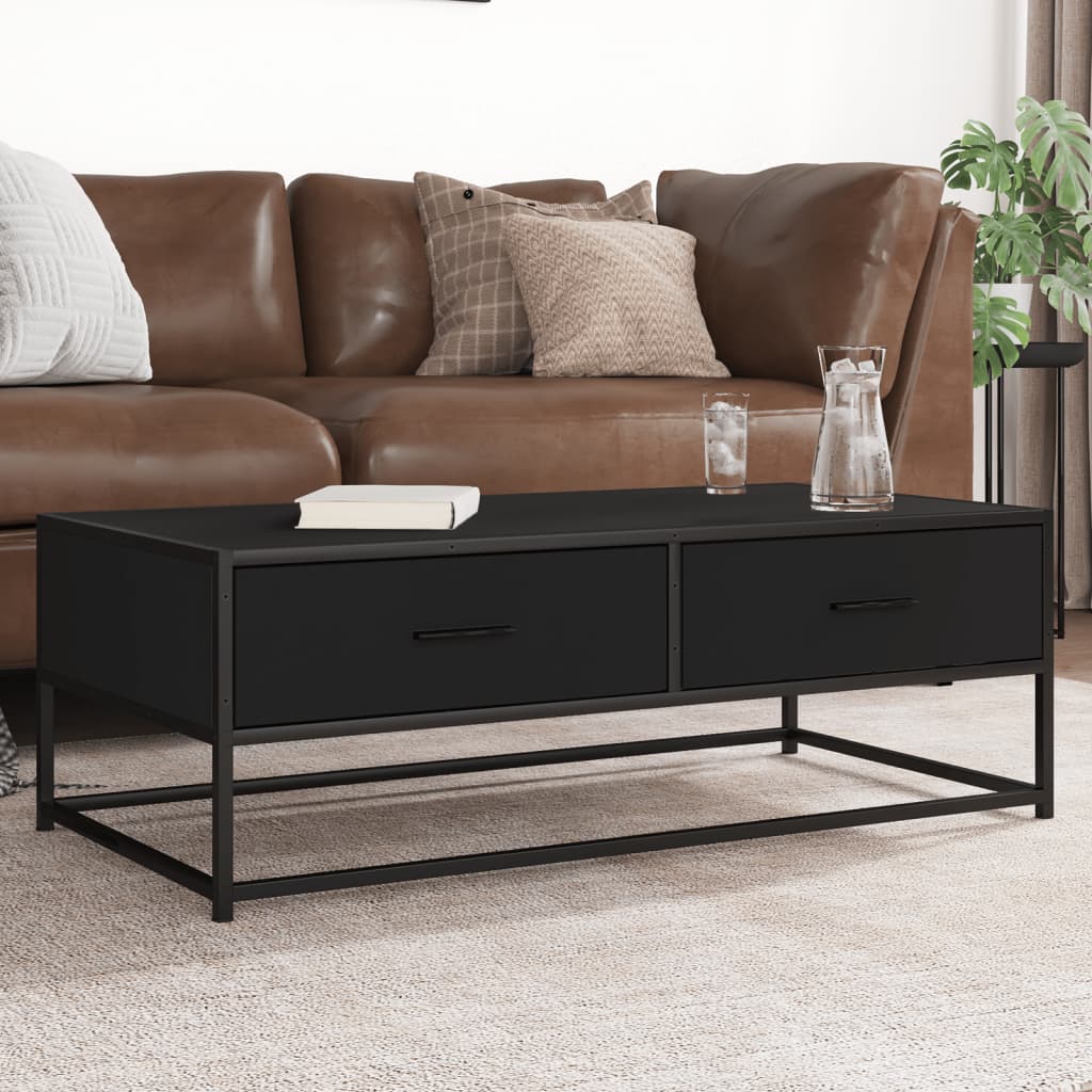 Tavolino Salotto Nero 100x50x35 cm Legno Multistrato e Metallo