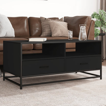 Tavolino Salotto Nero 100x50x45 cm Legno Multistrato e Metallo