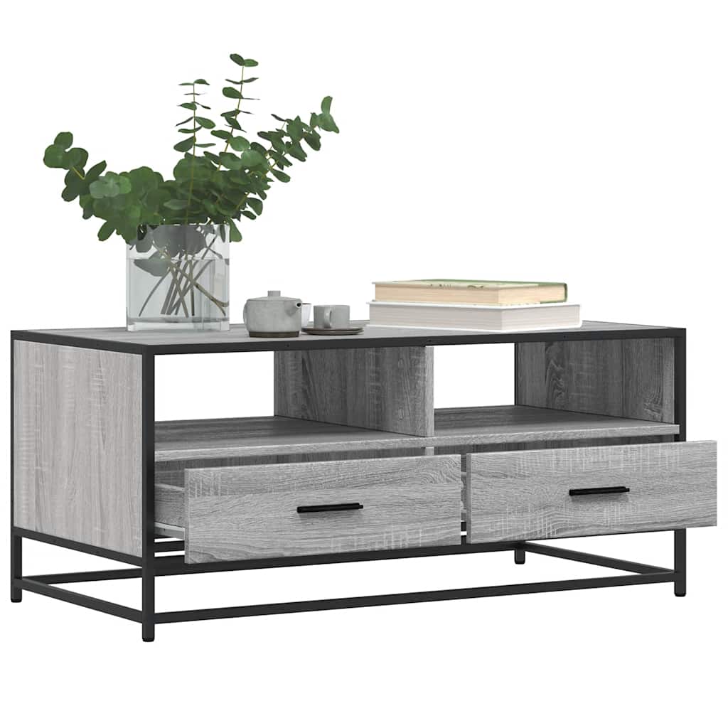 Tavolino Grigio Sonoma 100x50x45 cm Legno Multistrato e Metallo