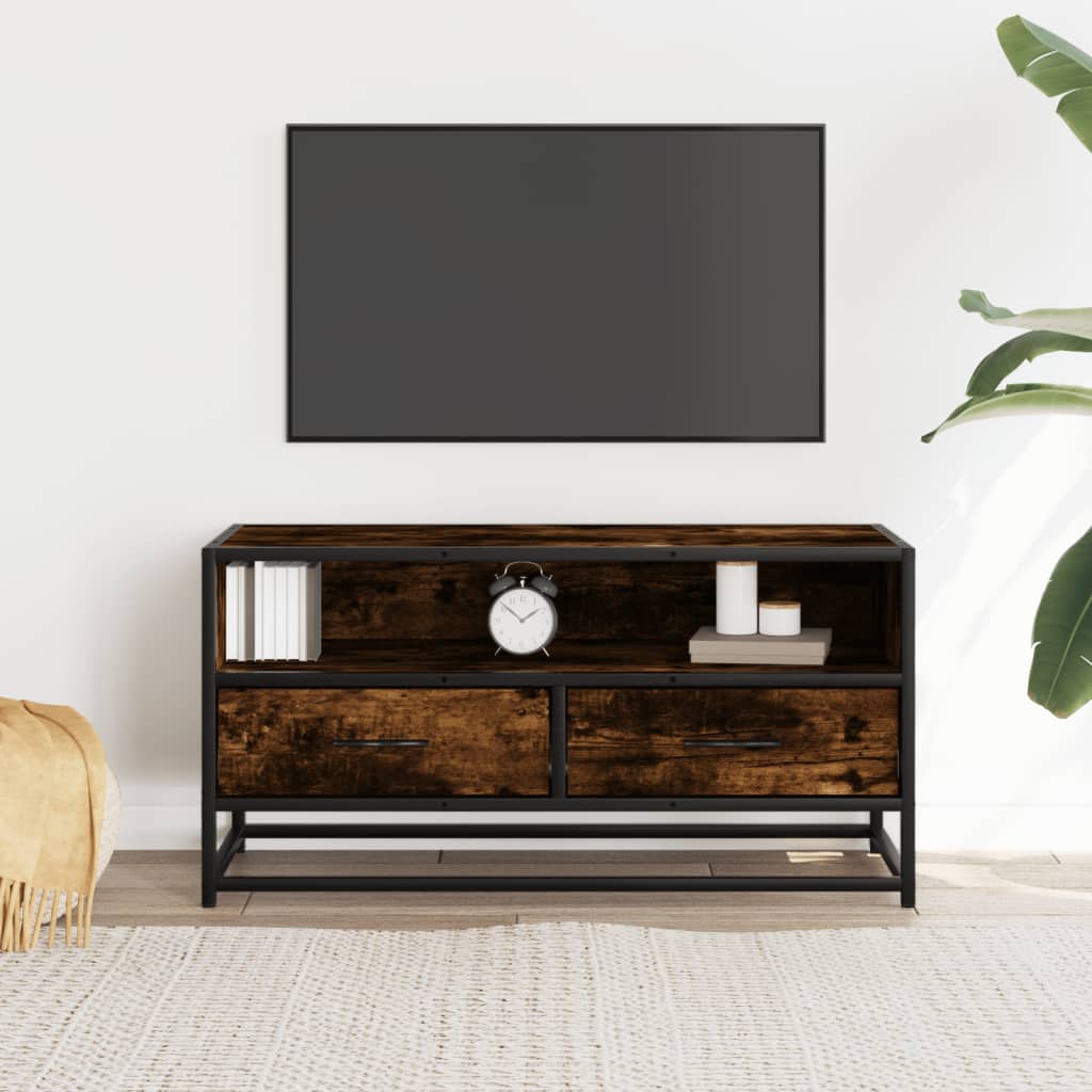 Mobile TV Rovere Fumo 80x34,5x40 cm Legno Multistrato e Metallo