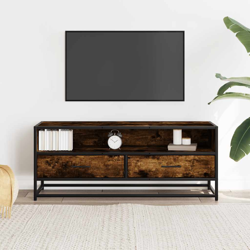 Mobile TV Rovere Fumo 100x34,5x40cm Legno Multistrato e Metallo