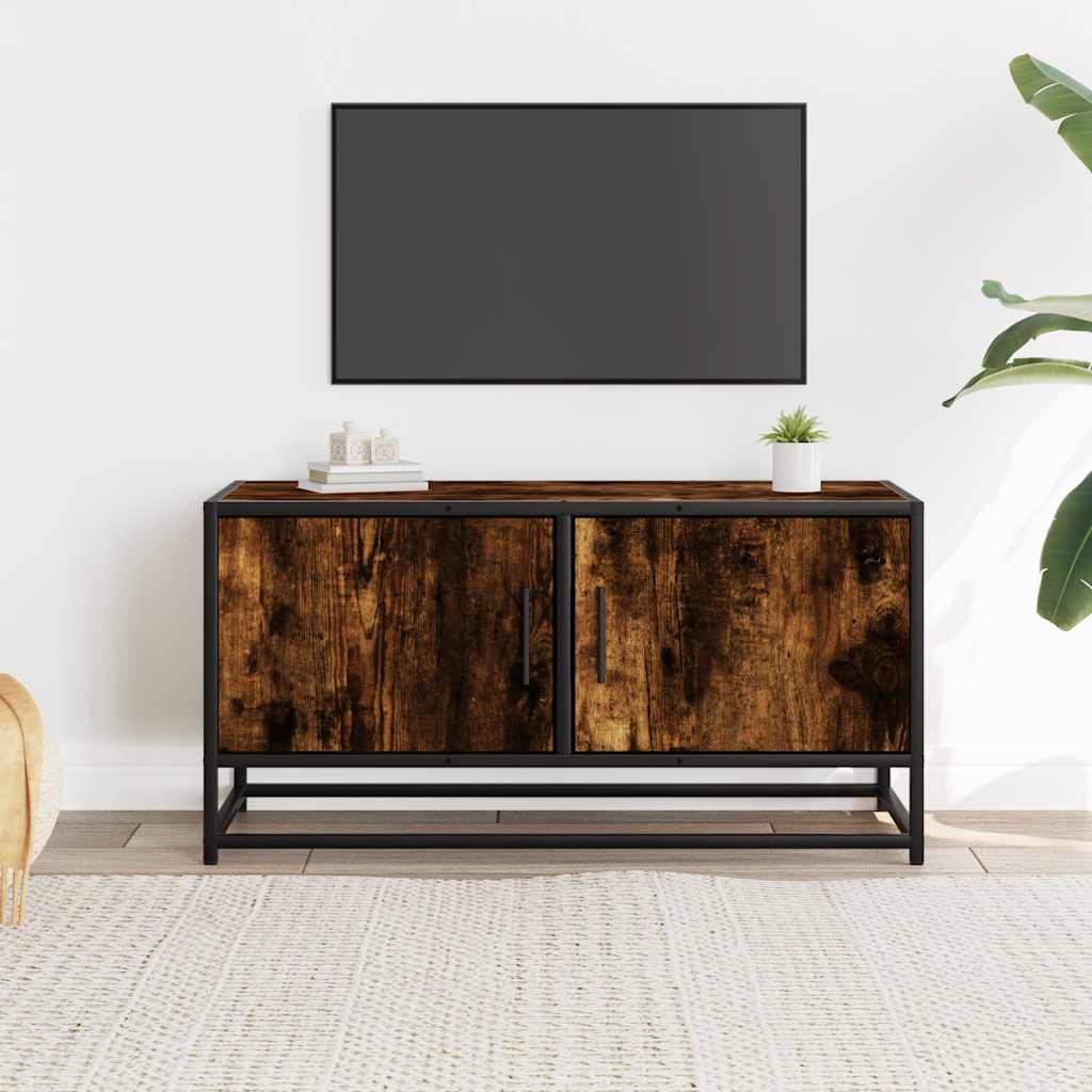 Mobile TV Rovere Fumo 80x34,5x40 cm Legno Multistrato e Metallo
