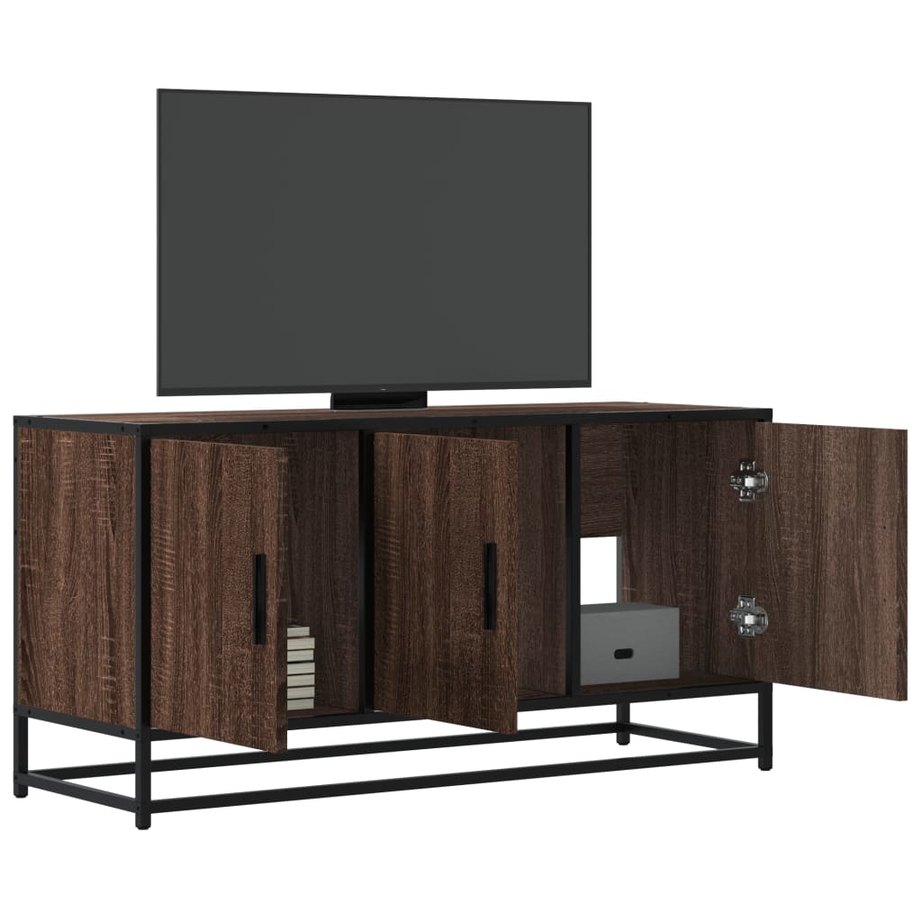 Mobile TV Rovere Marrone 100x35x50 cm Legno Multistrato Metallo