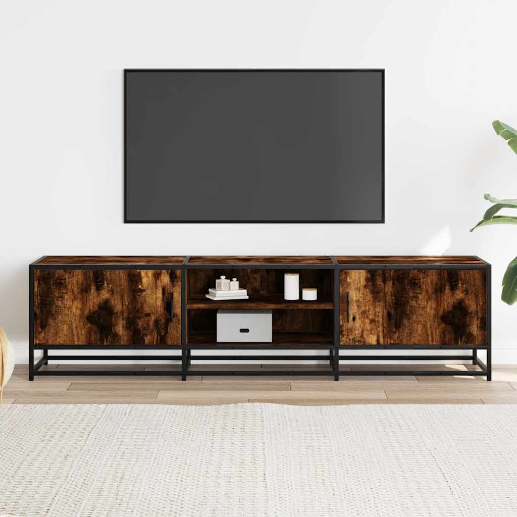 Mobile TV Rovere Fumo 160x35x41 cm Legno Multistrato e Metallo