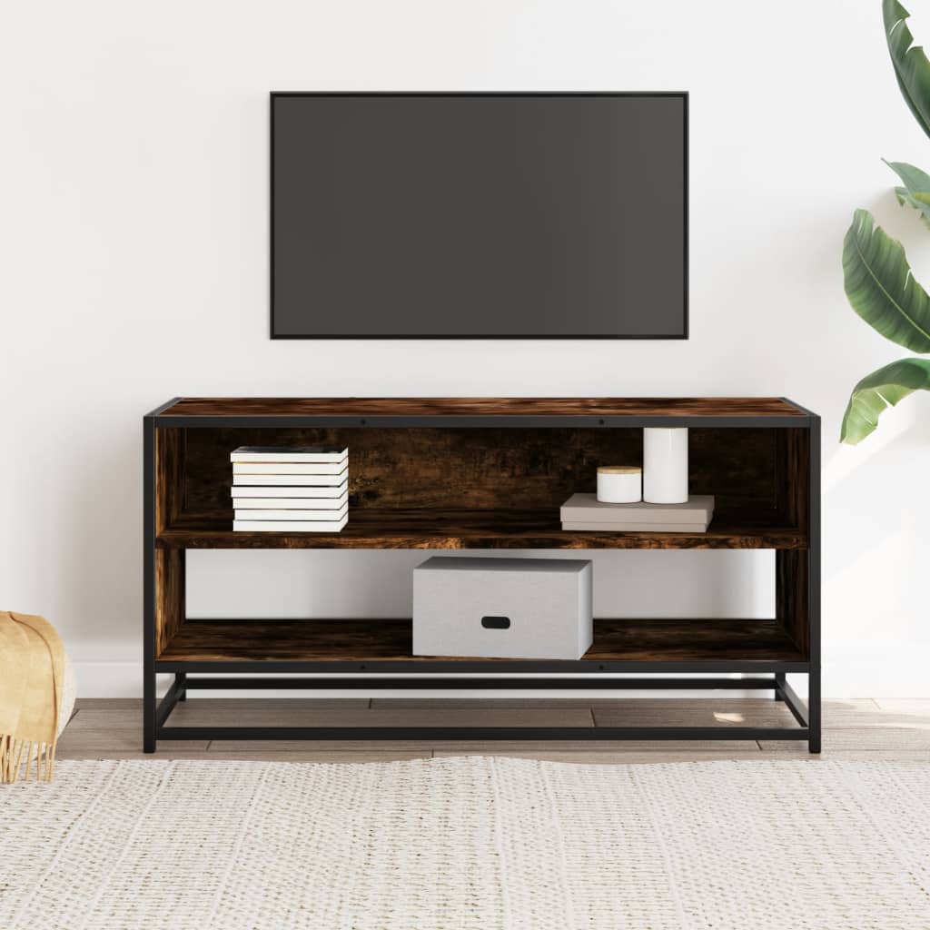 Mobile TV Rovere Fumo 91x40x46 cm Legno Multistrato e Metallo