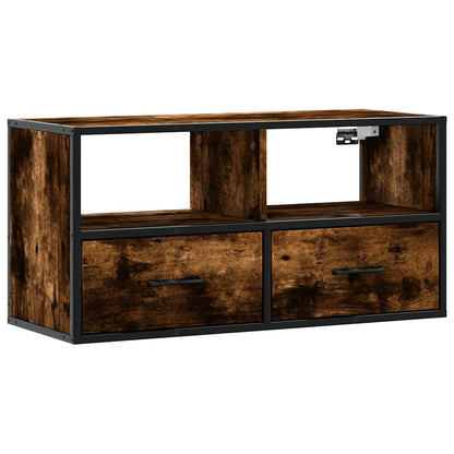 Mobile TV Rovere Fumo 80x31x39,5 cm Legno Multistrato e Metallo