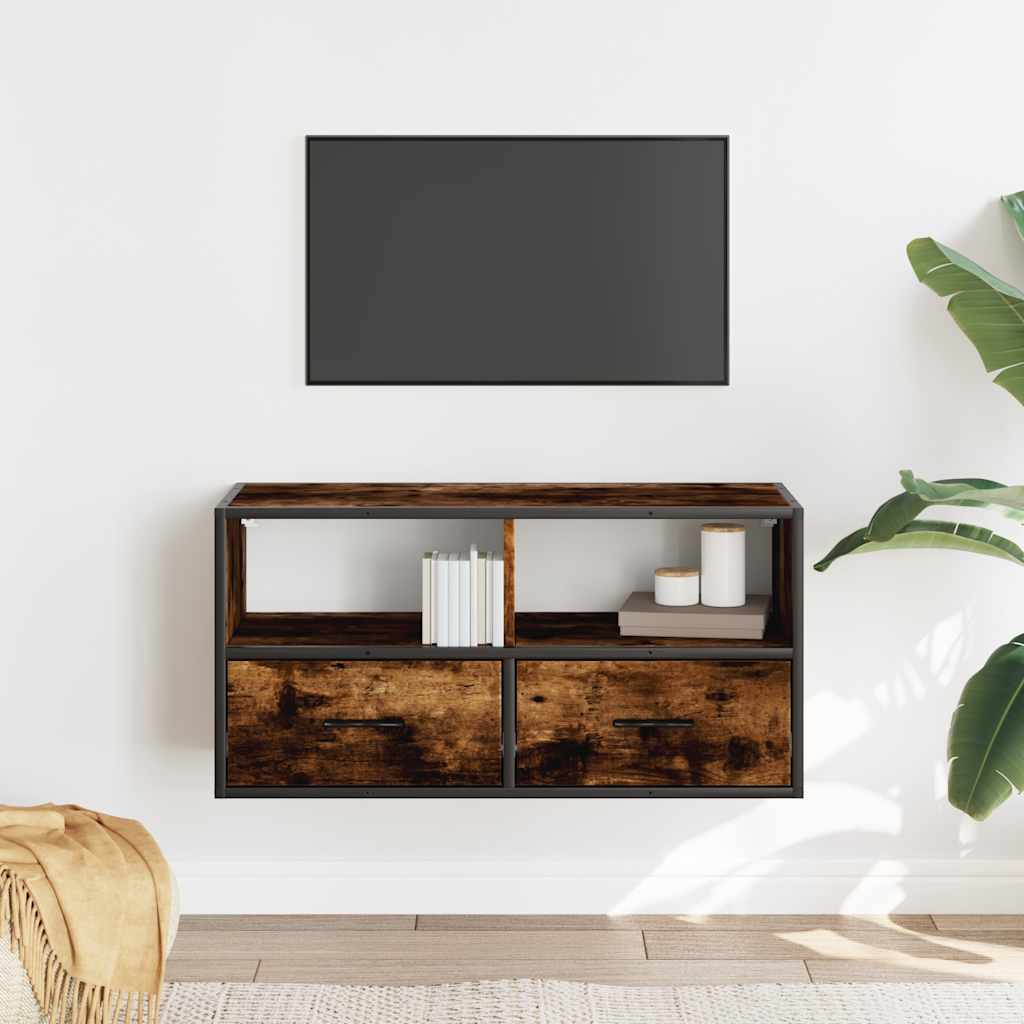 Mobile TV Rovere Fumo 80x31x39,5 cm Legno Multistrato e Metallo