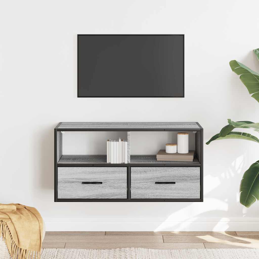 Mobile TV Grigio Sonoma 80x31x39,5 cm Legno Multistrato Metallo