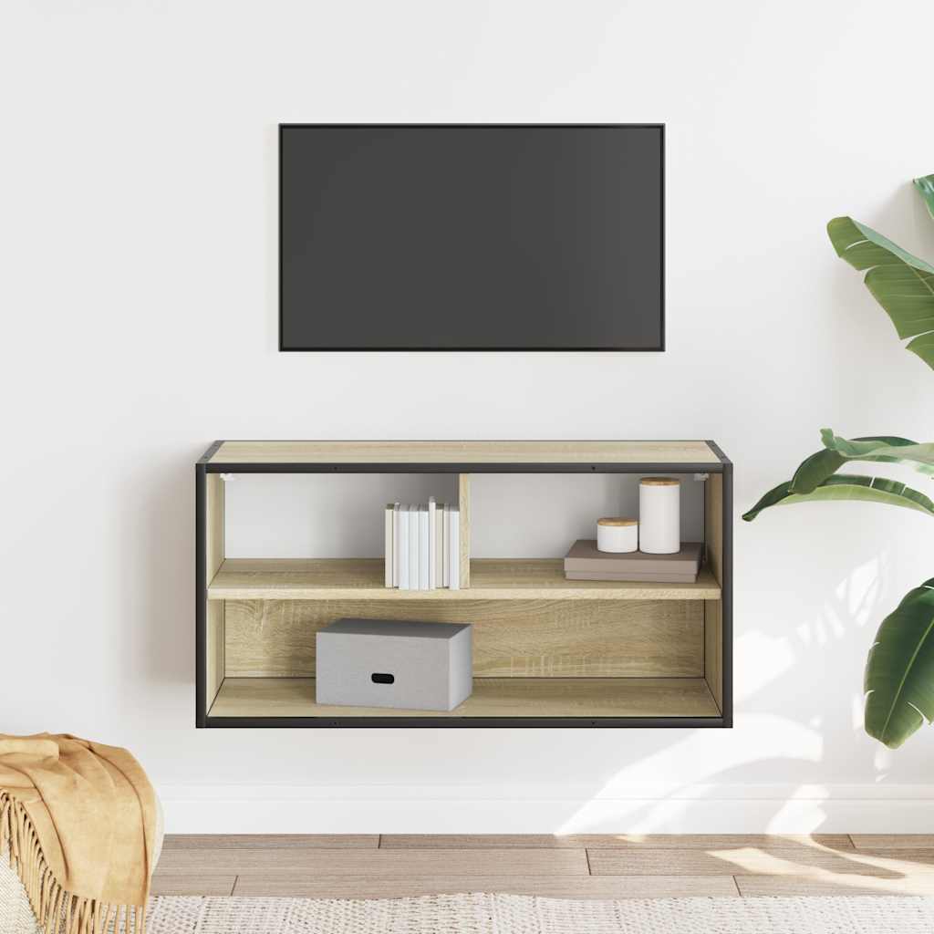 Mobile TV Rovere Sonoma 80x31x39,5 cm Legno Multistrato Metallo