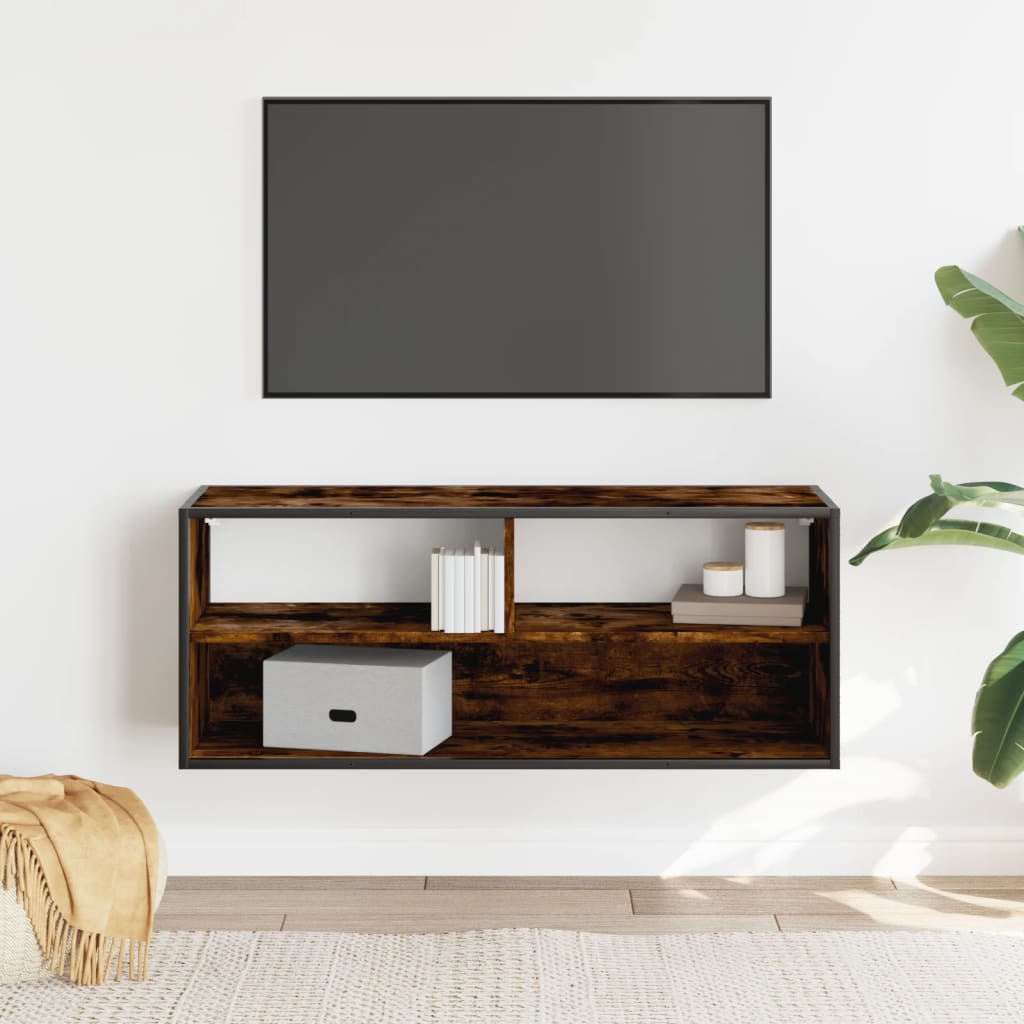 Mobile TV Rovere Fumo 100x31x39,5cm Legno Multistrato e Metallo
