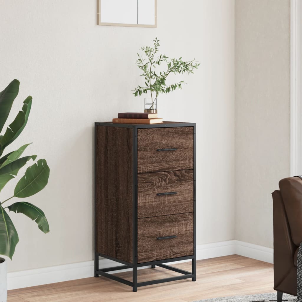 Credenza Rovere Marrone 35,5x35x76 cm in Truciolato e Metallo