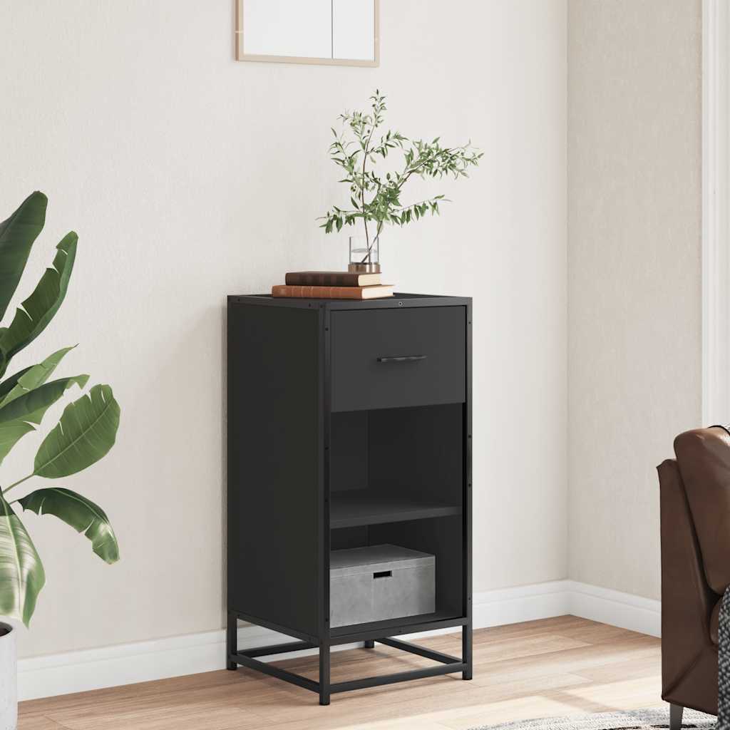 Credenza Rovere Nera 35,5x35x76 cm in Truciolato e Metallo